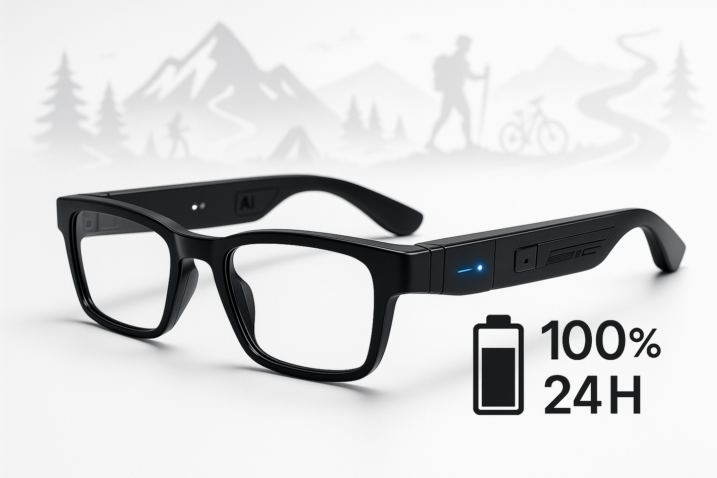 Long-lasting battery for all-day adventures Ai smart glasses